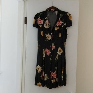 FOREVER21 COLLARED FLORAL CINCH WAIST DRESS
